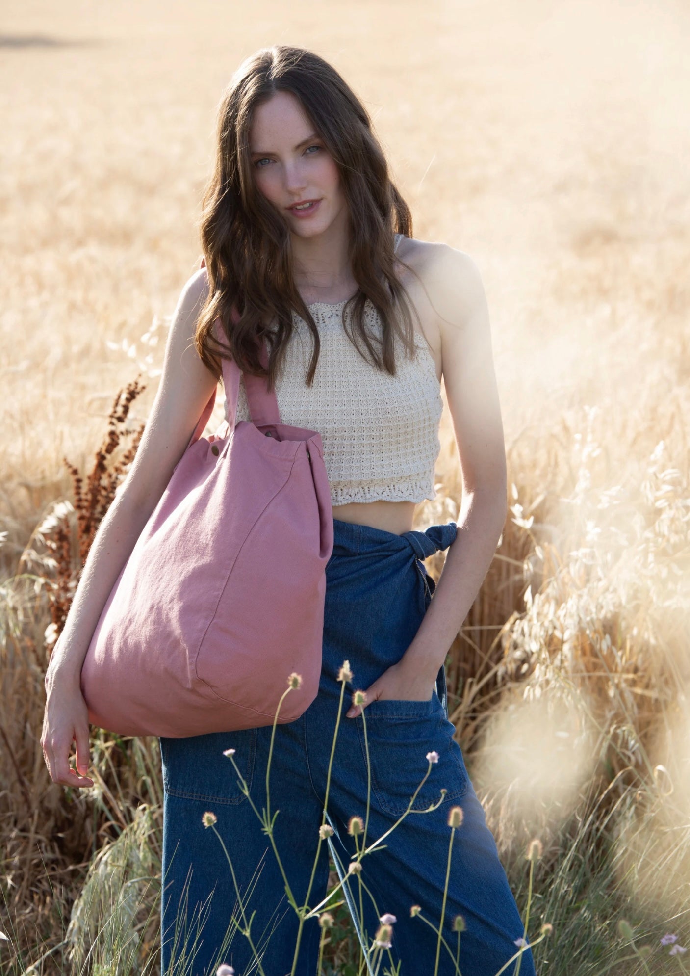 Sac de shopping Brodé en coton délavé